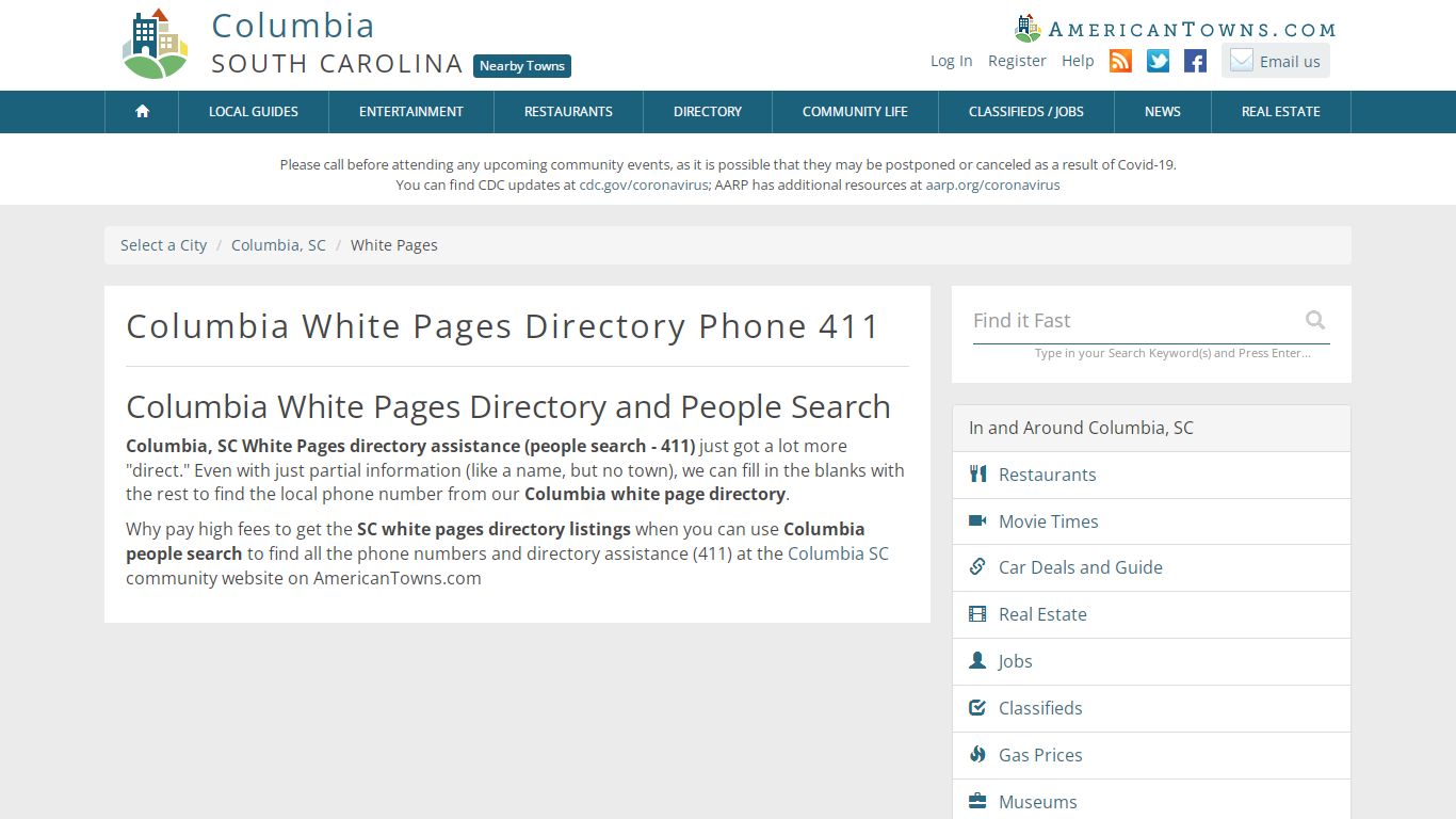 Columbia SC White Pages, Phone Book, 411 People Search Directory
